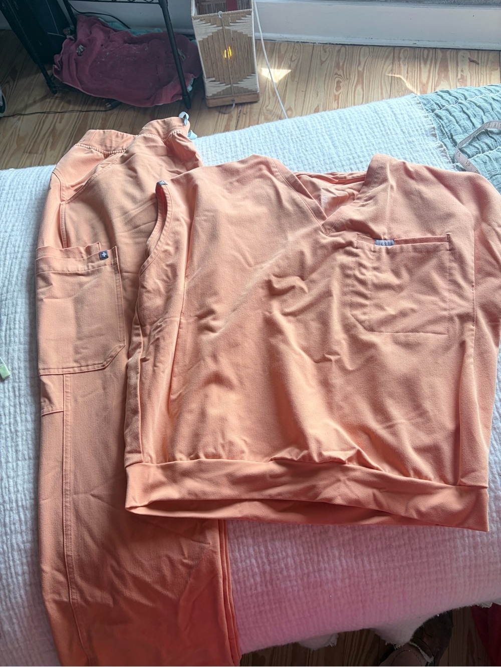 Figs women’s scrub set in shaka orange- Soft short Sleeve Top & Pants